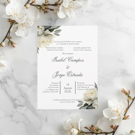 White floral Greenery Wedding Invitation 招待状