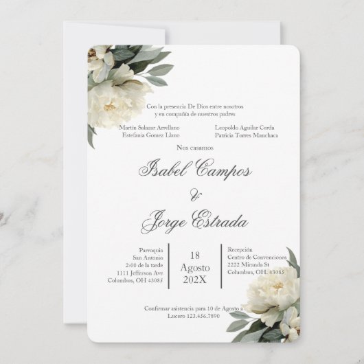 White floral Greenery Wedding Invitation 招待状 (正面)