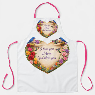 White Floral Heart  Kitchen Apron for Mom エプロン