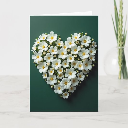 White Floral Heart Love Card カード (正面)