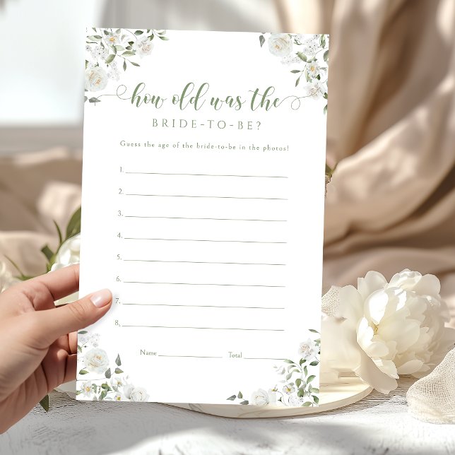 White Floral How Old Bride Bridal Shower Game (クリエイターアップロード済み)