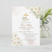 White Floral Ivory First Holy Communion  招待状 (スタンド正面)