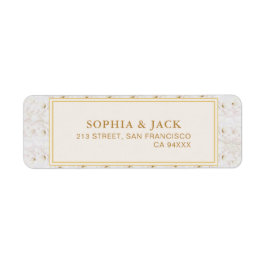 White Floral Ivory Gold Border Return Address ラベル