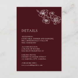 White Floral Line Art Burgundy Wedding エンクロージャーカード