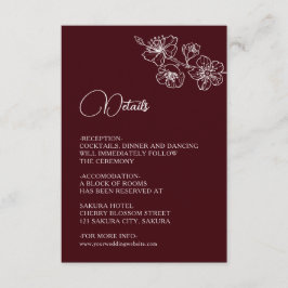 White Floral Line Art Burgundy Wedding エンクロージャーカード