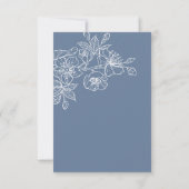 White Floral Line Art Dusty Blue Wedding 出欠カード (裏面)