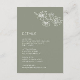 White Floral Line Art Sage Green Wedding エンクロージャーカード