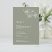 White Floral Line Art Sage Green Wedding エンクロージャーカード (スタンド正面)