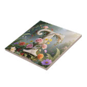 White Floral Marble Monogram Letter T タイル (側面)