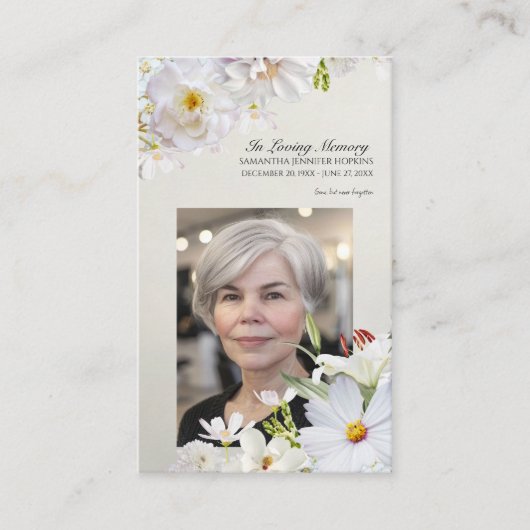 White Floral Memorial Card 名刺 (正面)