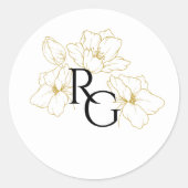 White | Floral Monogram Wedding  ラウンドシール (正面)