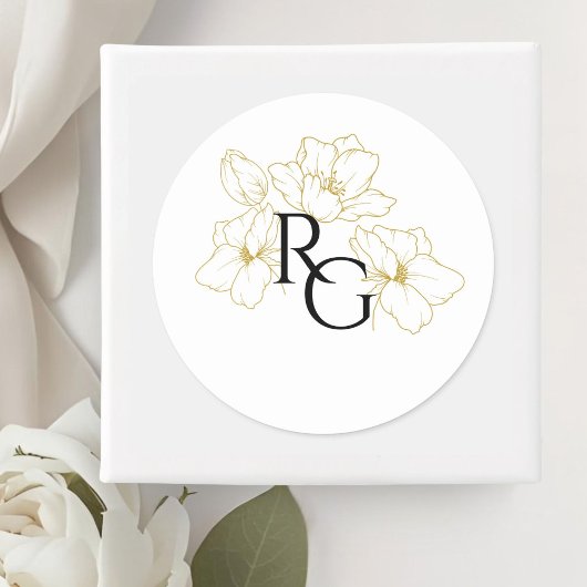 White | Floral Monogram Wedding  ラウンドシール