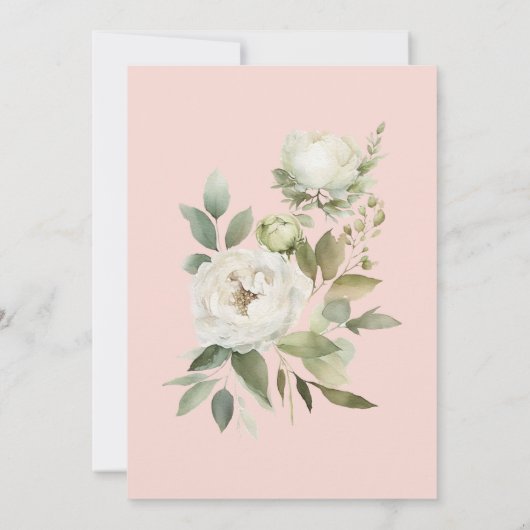 White Floral on Pink First Holy Communion 招待状 (裏面)