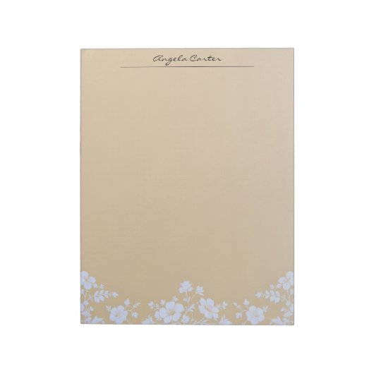 White Floral on Tan ノートパッド (回転)