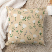 White Floral on Vanilla Scandinavian クッション (ブランケット)
