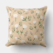 White Floral on Vanilla Scandinavian クッション (正面)