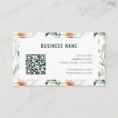 White Floral Pattern Green Greenery QR Code 名刺 (裏面)