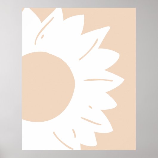 White Floral Pattern on Beige Abstract Wall Art ポスター (正面)