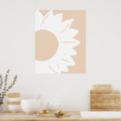 White Floral Pattern on Beige Abstract Wall Art ポスター (キッチン)