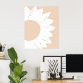 White Floral Pattern on Beige Abstract Wall Art ポスター (ホームオフィス)