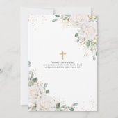 White Floral Roses Gold Cross Baptism  招待状 (裏面)