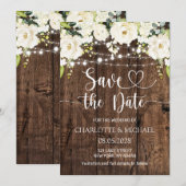 White Floral Save the Date Wedding 招待状 (正面/裏面)
