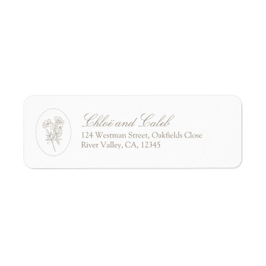 White | Floral Script Return Address Label ラベル (正面)