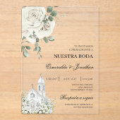 White Floral Spanish church Wedding acrylic アクリル招待状 (正面)