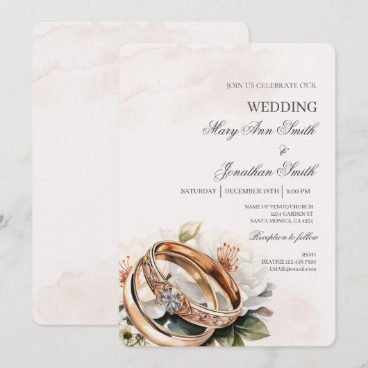 White Floral Spanish Wedding Invitation 招待状 (正面/裏面)