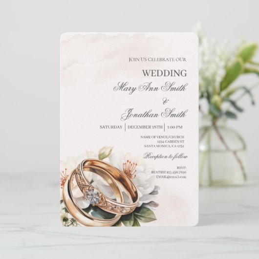 White Floral Spanish Wedding Invitation 招待状 (スタンド正面)