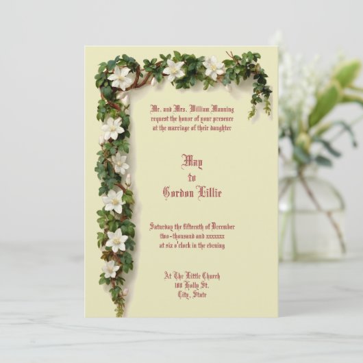 White Floral Vine Border Wedding 招待状 (スタンド正面)