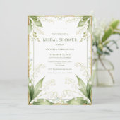 White Floral Watercolor Gold Frame Bridal Shower 招待状 (スタンド正面)