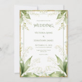 White Floral Watercolor Gold Frame Wedding 招待状 (正面)