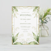 White Floral Watercolor Gold Frame Wedding 招待状 (スタンド正面)