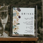 White Floral Wedding Drinks Sign ポスター<br><div class="desc">We designed this White Floral Wedding Drinks Sign to complete your rustic dark tropical wedding. With its bohemian watercolor greenery to its modern boho winter flowers, including protea, dahlia, and dried lotus, the design is sure to set off your moody, minimalist green and white theme. Change the text and add...</div>