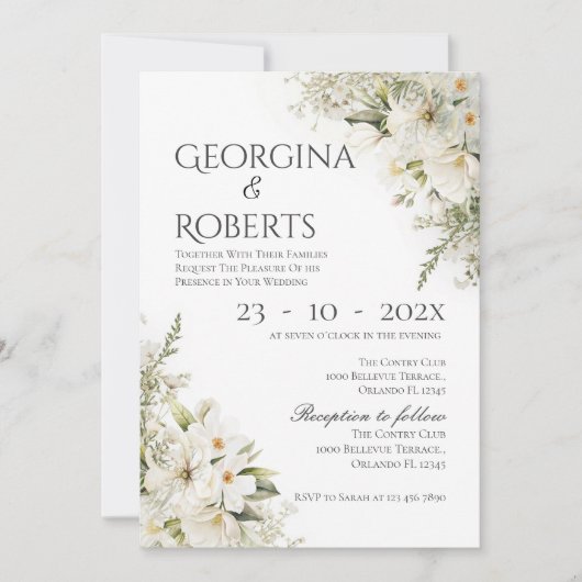 White floral wedding invitation 招待状 (正面)