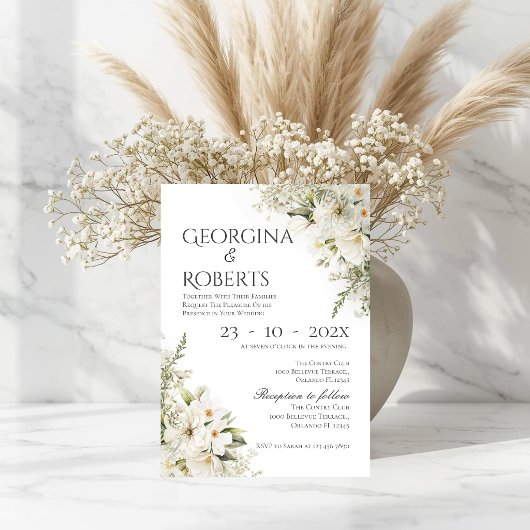White floral wedding invitation 招待状