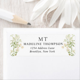 White Floral Wildflower Classic Monogram Address ラベル