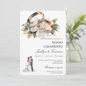 White Floral with ring Portuguese Wedding 招待状 (スタンド正面)