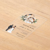 White Floral with ring Spanish Wedding アクリル招待状 (レイダウン)