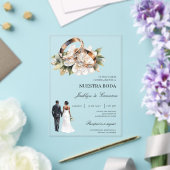 White Floral with ring Spanish Wedding アクリル招待状 (インサイチュ (ウェディング))