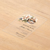 White Floral with ring Spanish Wedding Invitation アクリル招待状 (レイダウン)
