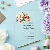 White Floral with ring Spanish Wedding Invitation アクリル招待状 (インサイチュ (ウェディング))