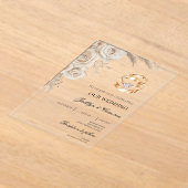 White Floral with ring Wedding アクリル招待状 (レイダウン)