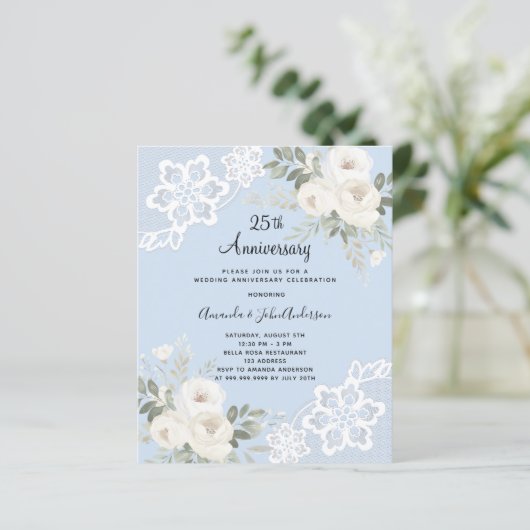 White florals 25th wedding anniversary invitation (スタンド正面)