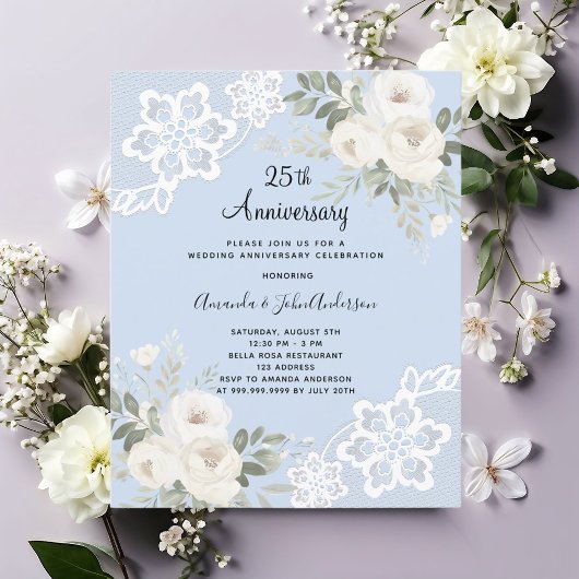White florals 25th wedding anniversary invitation