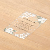  White Florals Invitación Bodas de Diamante アクリル招待状 (レイダウン)