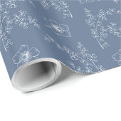 White Florals On Dusty Blue Wedding Wrapping Paper ラッピングペーパー (ロールコーナー)