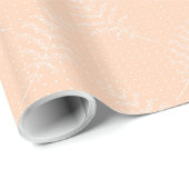 White Florals On Peach  Wedding Wrapping Paper ラッピングペーパー (ロールコーナー)