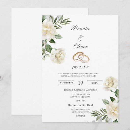 White flow wedding ring Spanish Wedding Invitation 招待状 (正面/裏面)